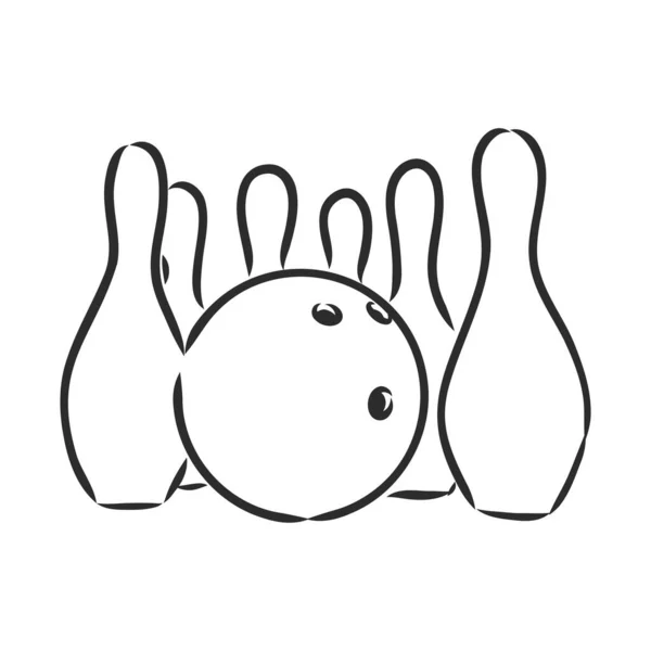 Bowling käglor och boll skiss vektor illustration — Stock vektor