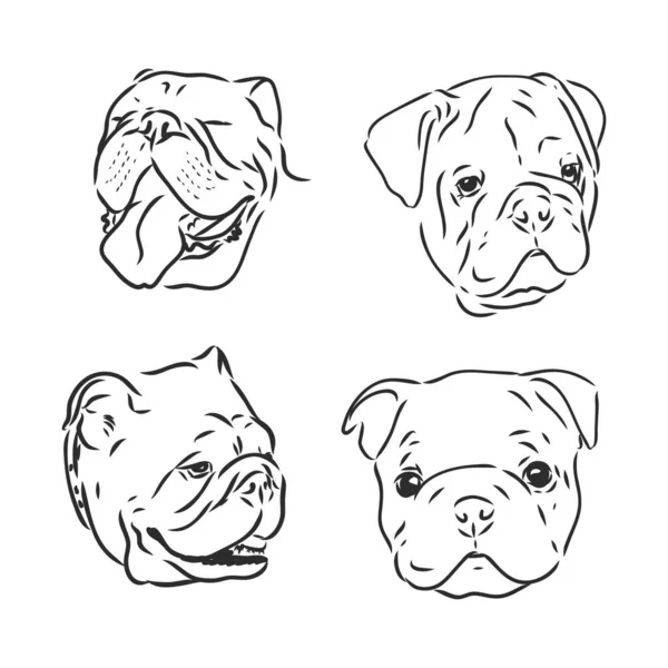 Cani personaggi doodle adesivo bulldog inglese. Animali divertenti isolati insieme — Vettoriale Stock