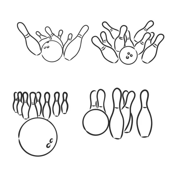 Bowling käglor och boll skiss vektor illustration — Stock vektor