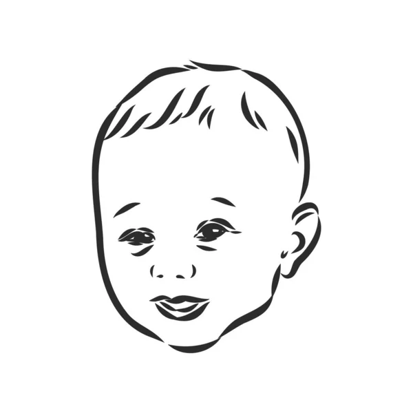 Лицо маленькой девочки, Ручной рисунок изолированные черные линии на белом, Векторный эскиз — стоковый вектор