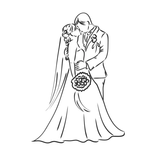 Bride and Groom Sketch - Διάνυσμα της νύφης και του γαμπρού διανυσματικό σκίτσο — Διανυσματικό Αρχείο