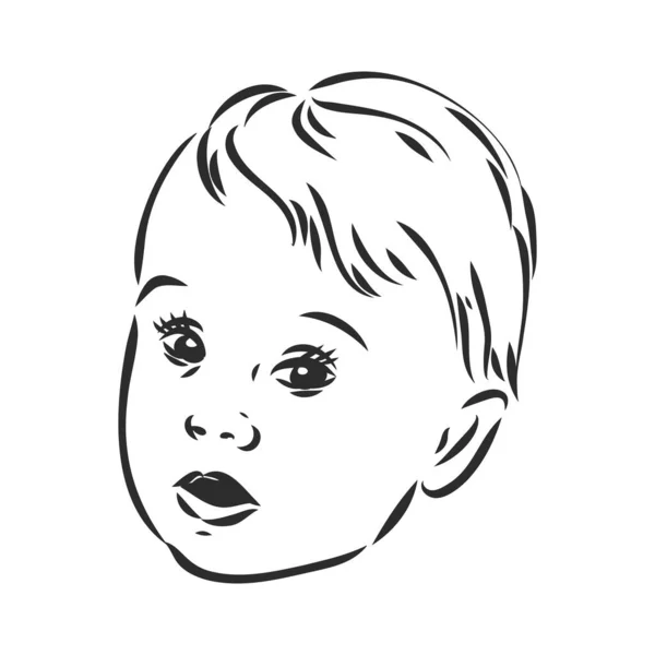 Face of little girl, Hand drawn illustration isolated black lines on white, Vector sketch — Stock Vector