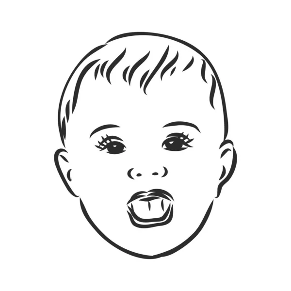 Лицо маленькой девочки, Ручной рисунок изолированные черные линии на белом, Векторный эскиз — стоковый вектор