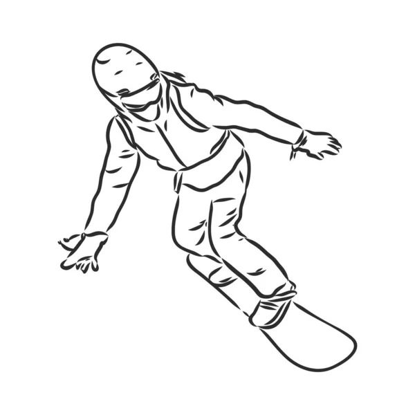 Зимний спорт, коллекция сноубордов. Ручной рисунок векторный эскиз сноубордиста — стоковый вектор