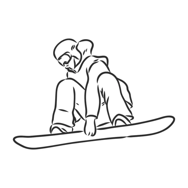 Deporte de invierno, colección de snowboard. Dibujo manual. snowboarder vector bosquejo — Vector de stock