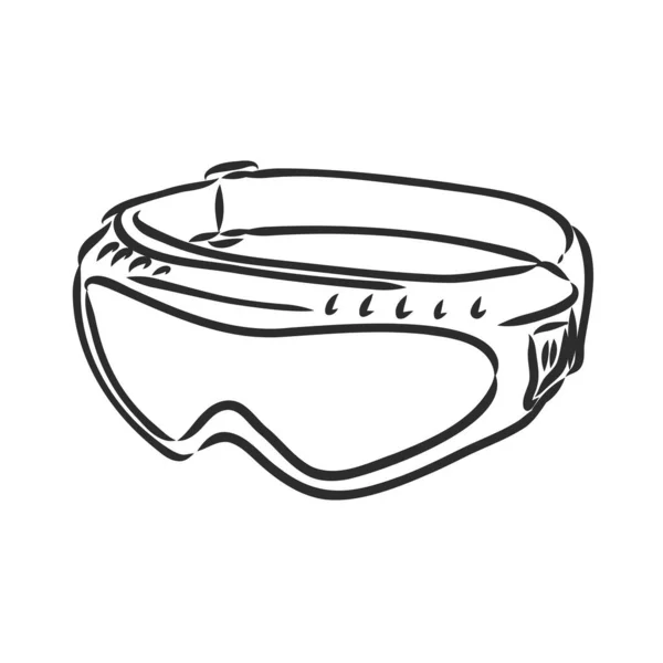 Svartvit grafisk mountain skidåkning goggles-logotypen, vektorillustration på vit bakgrund. Montering skidåkning Logotypdesign med skidor och stavar återspeglas i glasögon, mask, Glasögon med solens strålar — Stock vektor