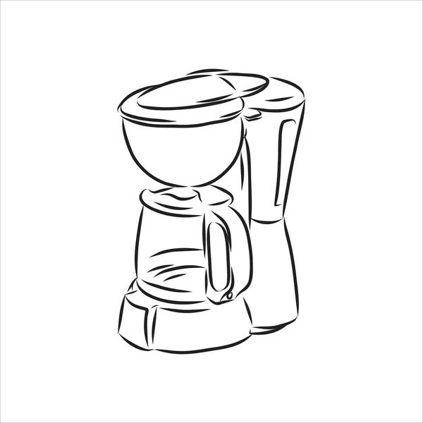 Macchina per il caffè con tazza. Macchina per il caffè e tazza disegnata a mano su sfondo bianco. Macchina per il caffè e illustrazione schizzo tazza. Caffettiera e tazza vettoriale illustrazione . — Vettoriale Stock