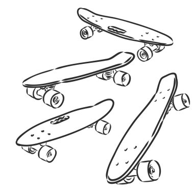 Kaykay vektör çizimi. El çizimi kaykay vektörü