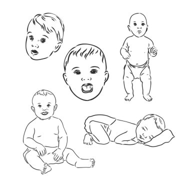 babbie. vektör çizimler gri arka plan üzerinde bir dizi