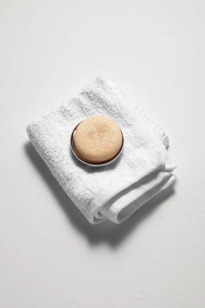 Verse Natuurlijke Zeep Vaste Shampoo Bar Bovenaanzicht Concept Van Biologische Stockfoto