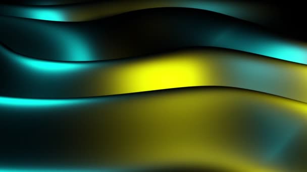 Neon abstracte 3D achtergrond. Gouden turkoois golven op zwarte achtergrond, vergelijkbaar met zijdeachtige glanzende gladde stof.Flexibele gloeiende heldere lijnen, beweging van kleur vloeistofstroom.Animatie van gradiënt vormen — Stockvideo