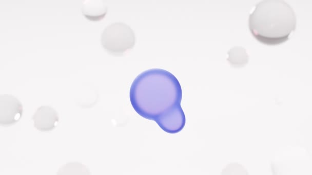 Bulles de savon sur fond blanc isolé, formes abstraites, design dynamique avec cercles violets, art moderne, gouttes d'eau ou boules de verre, virus ou cellules cancéreuses au microscope, animation 3D — Video