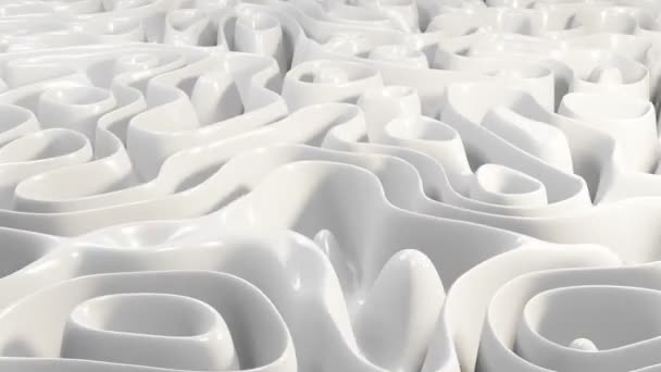 Mutiara cair abstrak berwarna latar belakang, mengkilap tikungan gelombang, susu atau yogurt tumpah lingkaran, kerak permukaan tekstur, sutra lipatan kain, dinamika halus garis putih dan bentuk, pola 3d templat — Stok Video
