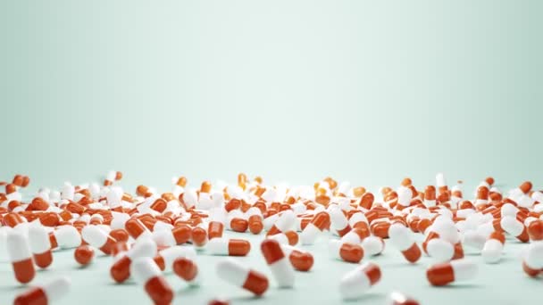Composizione di pillole che formano parola SALUTE, lettere di con compresse e capsule su sfondo verde. 3d concetto medico, prodotti sanitari, antibiotici, vitamine e farmaci, integratori alimentari. — Video Stock
