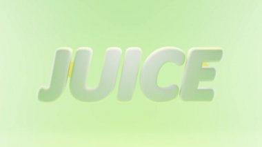 Yeşil naneli portakal, limon ya da limon suyu. 3D animasyon sıvı akışı, tropikal meyve kokteyli damlaları, taze içecek dalgaları. Sözcük JUICE, damlayan damlalar, sarı limonata, mektuplar....