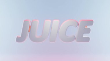 Bir tutam greyfurt, karpuz veya mavi arka planda çilek suyu. Meyveli içecek akışı olan yazı tipi, gerçekçi portakal suyu. Kelime JUICE, 3D animasyon sıvı dalgalar düşüyor ve yavaş çekimde düşüyor.