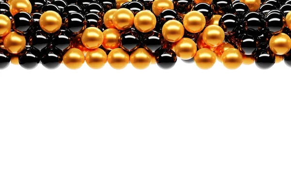 ウェブサイトのヘッダーパターン。金色と黒色の球面を持つ抽象的な背景。幾何学的な壁紙カバーデザイン。白い隔離された背景の組成光沢のあるボール、 3Dイラストモックアップバナー — ストック写真