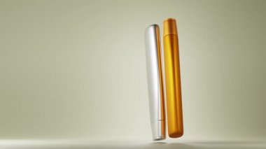 Kozmetik güzellik ürünleri şişeleri, izole arka planda altın ve gümüş tüpler. Saç bakım şampuanı, kozmetik reklam şablonu. Gerçekçi 3d animasyon reklamı boş ambalaj, reklam maketi