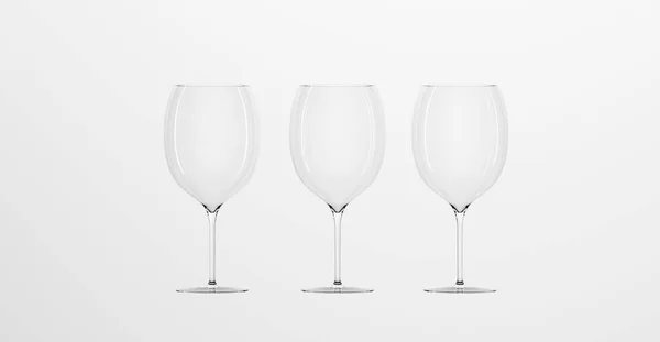 Leere Weingläser isoliert auf weißem Hintergrund. Nachgemachte, transparente Weingläser, Kristallbecher für alkoholische Getränke oder Cocktails, klare Becher für Weintränke. Realistische Illustration, 3D-Darstellung — Stockfoto