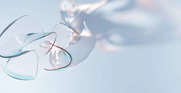 Abstracte figuur dispersie of kristalglas gedraaide vorm, vallen in het wateroppervlak. Holografische transparante 3D-object in kromme golvende vormen, bijtende effect, iriserende reflectie zonlicht onder water — Stockfoto