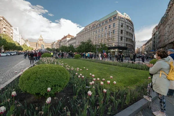 Prag Mai 2021 Fünftausend Protestieren Auf Dem Wenzelsplatz Die Menschen — Stockfoto