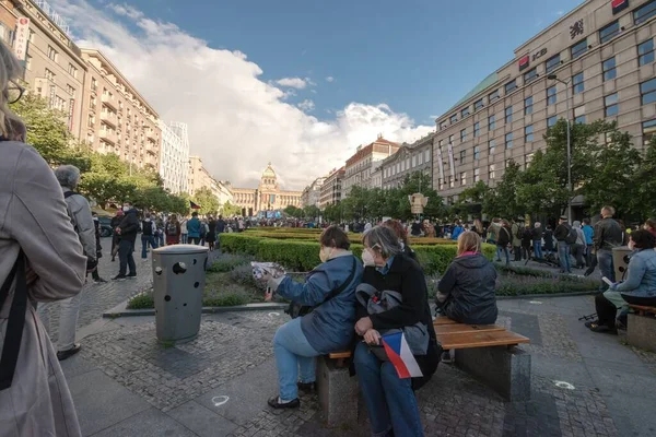 Praga Maggio 2021 Protesta Cinquemila Persone Piazza Venceslao Popolo Chiesto — Foto Stock