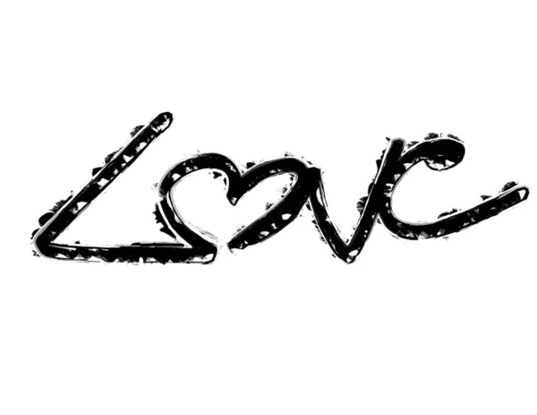 Černé Ručně Kreslené Písmo Slova Láska Srdcem Místo Písmene Bílém — Stock fotografie