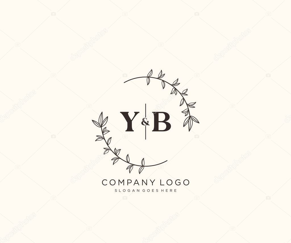 YB letters Beautiful floral feminine editable premade monoline logo suitable for spa salon skin hair beauty boutique and cosmetic company.