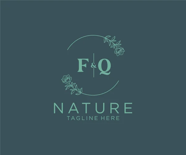 Fqetters Botanical Logotipo Feminino Modelo Floral Logotipo Monoline Premade Editável — Vetor de Stock