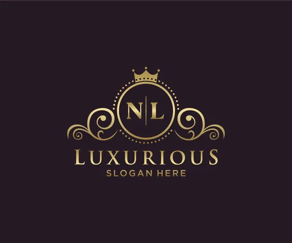 Nl字母Royal Luxury标志模板 用于餐馆 皇家酒店 精品店 咖啡店 希尔迪奇酒店 时装和其他矢量插图的矢量艺术 — 图库矢量图片