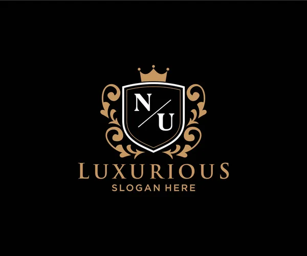Nu字母Royal Luxury标志模板 用于餐馆 皇家饭店 精品店 咖啡店 Heraldic 时装和其他矢量插图的矢量艺术 — 图库矢量图片