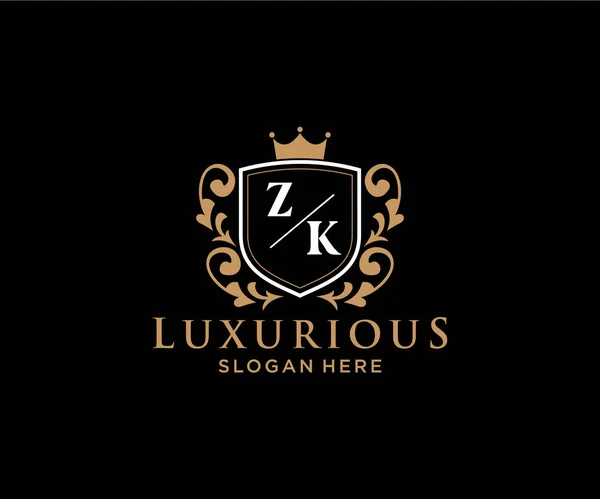 Zk字母Royal Luxury标志模板 用于餐馆 皇家酒店 精品店 咖啡店 希尔迪奇酒店 时装和其他矢量插图的矢量艺术 — 图库矢量图片