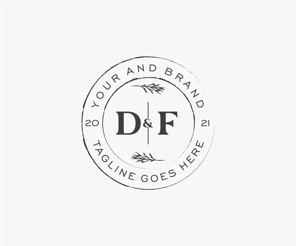 Df文字のフラワーフレーム 植物女性編集可能なPremadeモノラインユニークな装飾用グリーティングカード 結婚式の招待状 — ストックベクタ