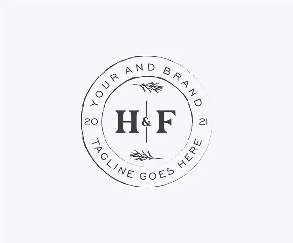 Hfはフラワーフレームです 植物女性編集可能なPremadeモノラインユニークな装飾用グリーティングカード 結婚式の招待状 — ストックベクタ