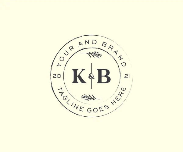 Kbの文字の花のフレーム 植物女性編集可能なPremadeモノラインユニークな装飾用グリーティングカード 結婚式の招待状 — ストックベクタ