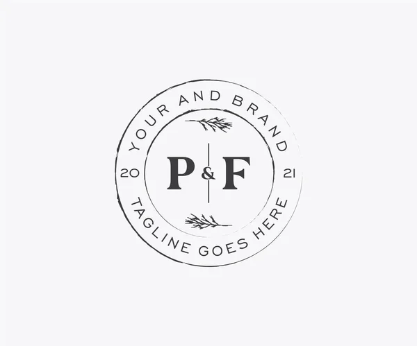 Pf文字の花のフレーム 植物女性編集可能なPremadeモノラインユニークな装飾用グリーティングカード 結婚式の招待状 — ストックベクタ