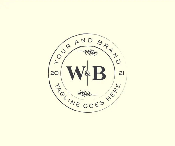 Wb文字の花柄 植物女性編集可能なPremadeモノラインユニークな装飾用グリーティングカード 結婚式の招待状 — ストックベクタ