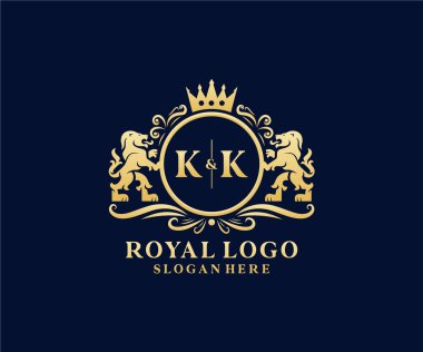 KK Mektup Aslanı Kraliyet Logosu Restoran, Kraliyet, Butik, Cafe, Otel, Heraldic, Mücevher, Moda ve diğer vektör ilüstrasyonları için vektör sanatı şablonu.