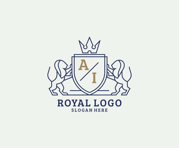 Levél Lion Royal Luxury Logo Sablon Vektor Művészet Étterem Royalty — Stock Vector