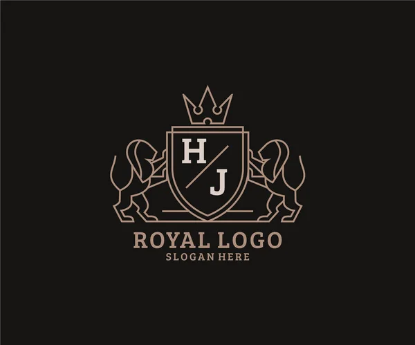 Harf Aslanı Kraliyet Logosu Restoran Kraliyet Butik Cafe Otel Heraldic — Stok Vektör