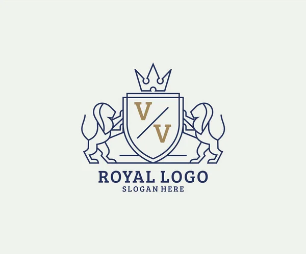 Leão Leão Real Logotipo Luxo Modelo Arte Vetorial Para Restaurante — Vetor de Stock