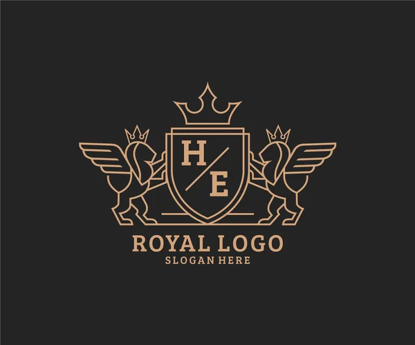 Lettre Lion Royal Héraldique Luxe Modèle Logo Crest Dans Art — Image vectorielle