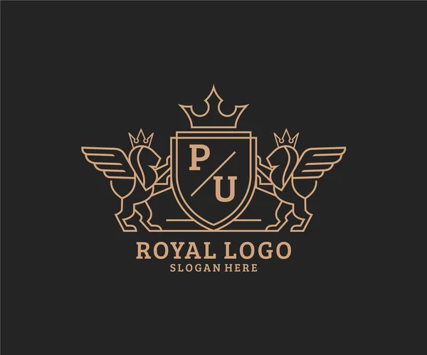 Lion Lion Royal Luxury Heraldic Crest Λογότυπο Πρότυπο Στην Τέχνη — Διανυσματικό Αρχείο