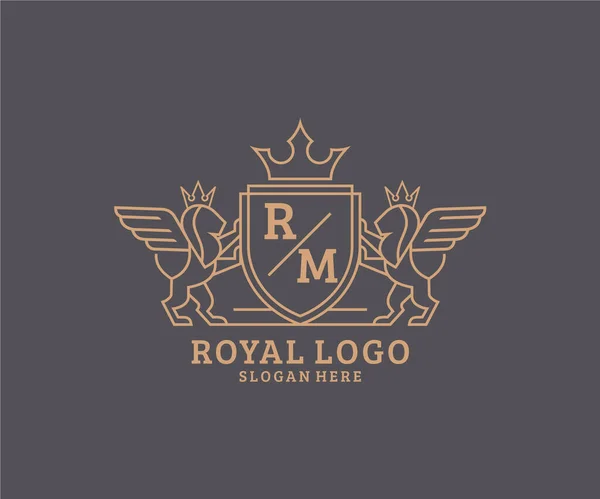 Leão Leão Real Luxo Heráldico Crest Logo Template Vector Art — Vetor de Stock