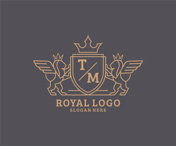 Leão Leão Real Luxo Heráldico Crest Logo Template Vector Art — Vetor de Stock