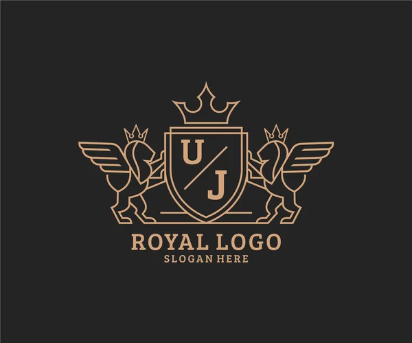 Lettre Lion Royal Luxury Heraldic Crest Modèle Logo Dans Art — Image vectorielle