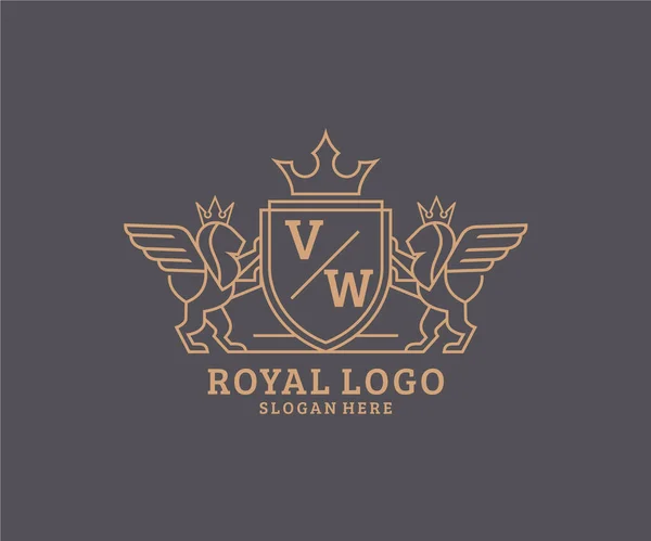 Letra Lion Royal Luxury Heraldic Crest Logo Plantilla Arte Vectorial — Vector de stock