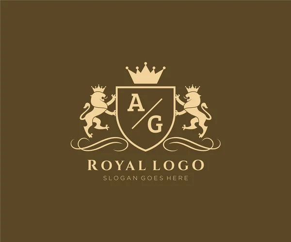 Letter Lion Royal Luxury Heraldic Crest Logo Template Vector Art — Stock Vector