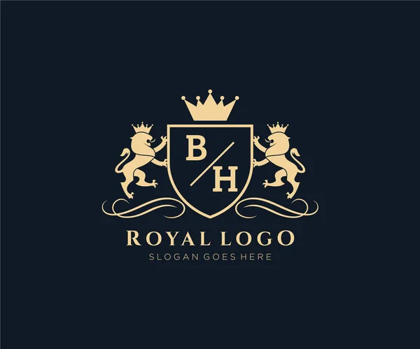 Leão Leão Real Luxo Heráldico Crest Logo Template Vector Art — Vetor de Stock