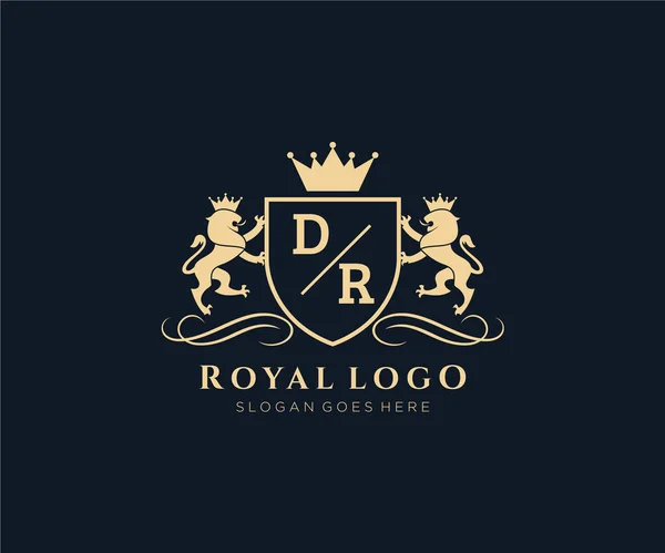 Carta León Royal Luxury Heráldico Cresta Logo Plantilla Arte Vectorial — Vector de stock
